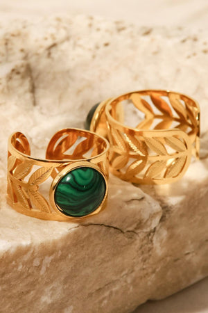 18k Gold Plated Malachite Leaf Ring - MXSTUDIO.COM