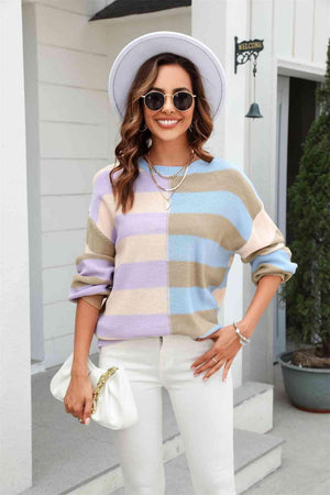 Effervescent Fall Striped Pullover Sweater - MXSTUDIO.COM