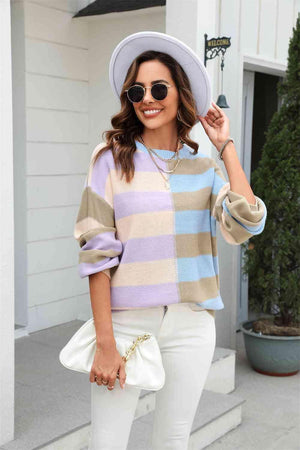 Effervescent Fall Striped Pullover Sweater - MXSTUDIO.COM