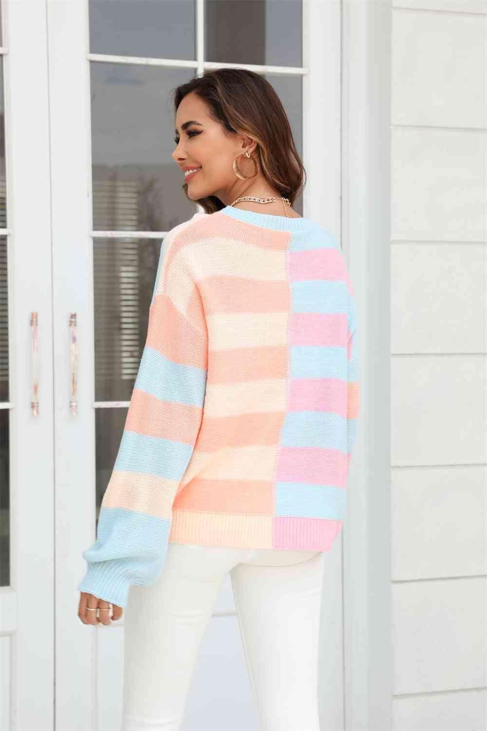 Effervescent Fall Striped Pullover Sweater - MXSTUDIO.COM