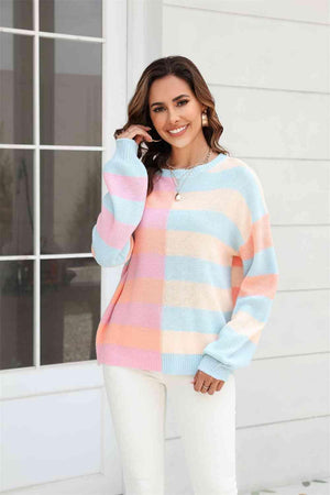 Effervescent Fall Striped Pullover Sweater - MXSTUDIO.COM