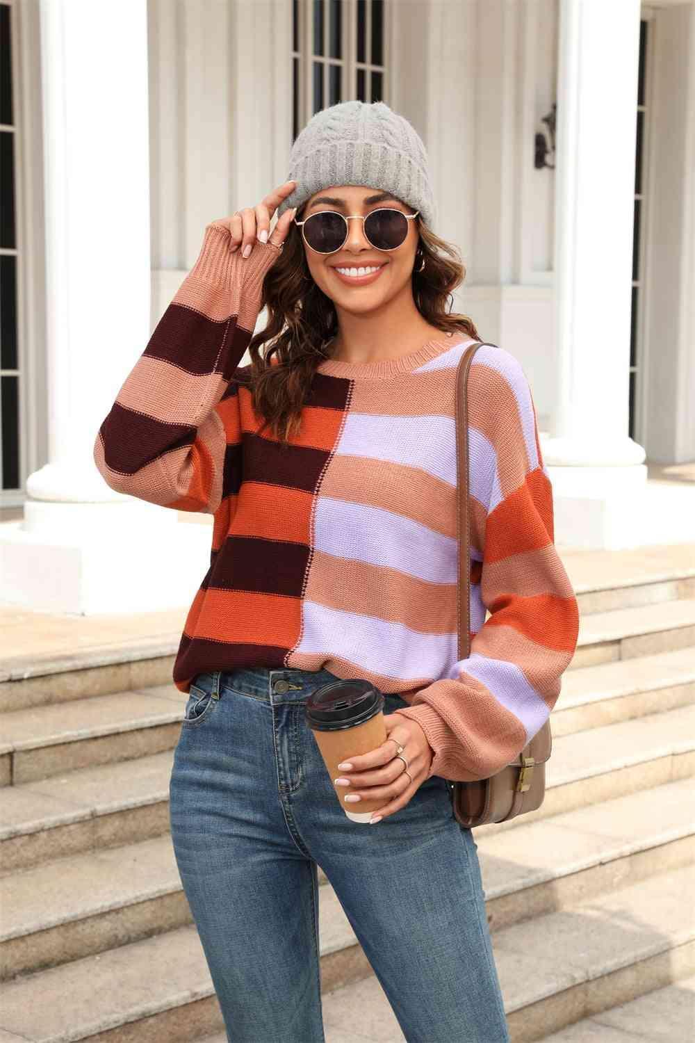 Effervescent Fall Striped Pullover Sweater - MXSTUDIO.COM