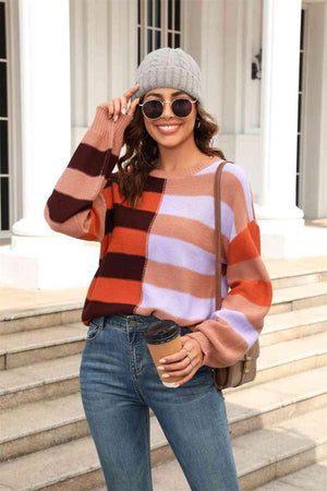 Effervescent Fall Striped Pullover Sweater - MXSTUDIO.COM