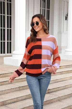Effervescent Fall Striped Pullover Sweater - MXSTUDIO.COM