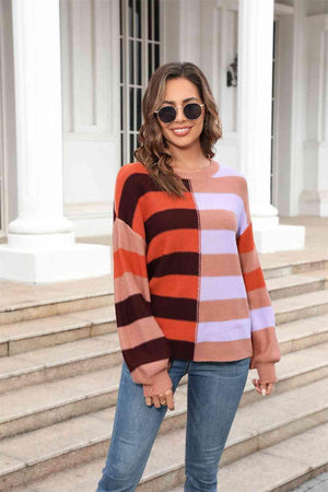 Effervescent Fall Striped Pullover Sweater - MXSTUDIO.COM