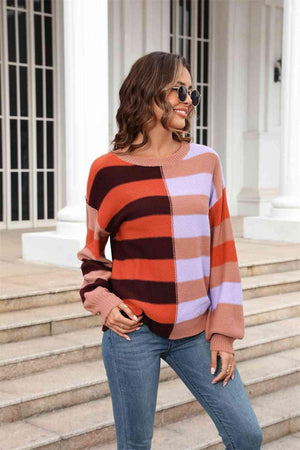 Effervescent Fall Striped Pullover Sweater - MXSTUDIO.COM