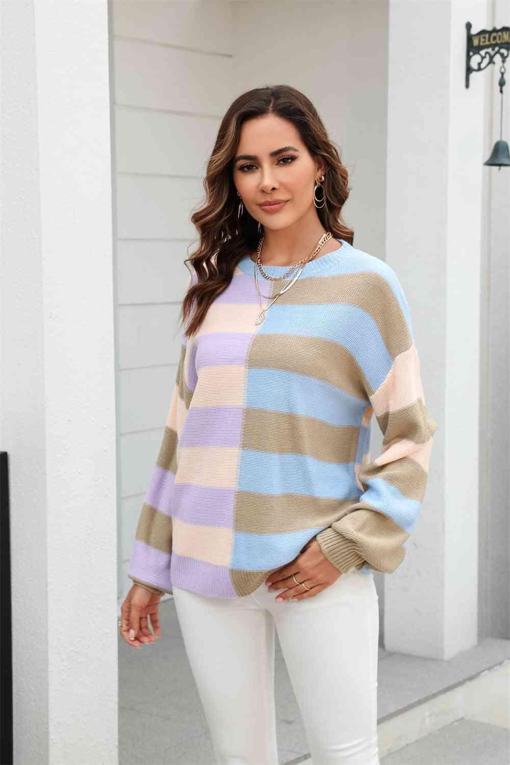 Effervescent Fall Striped Pullover Sweater - MXSTUDIO.COM