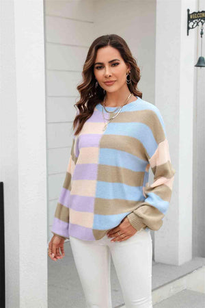Effervescent Fall Striped Pullover Sweater - MXSTUDIO.COM