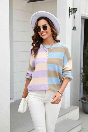 Effervescent Fall Striped Pullover Sweater - MXSTUDIO.COM