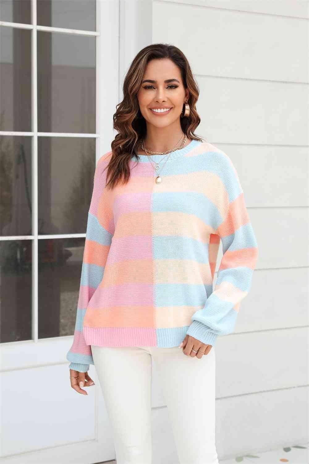 Effervescent Fall Striped Pullover Sweater - MXSTUDIO.COM