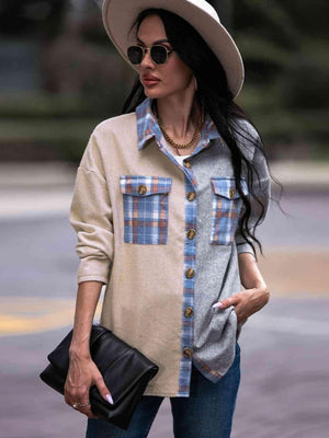 Effortless Comfort Plaid Color Block Shacket - MXSTUDIO.COM
