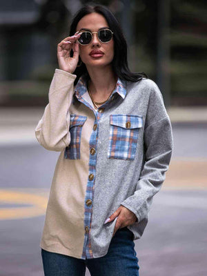 Effortless Comfort Plaid Color Block Shacket - MXSTUDIO.COM