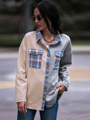Effortless Comfort Plaid Color Block Shacket - MXSTUDIO.COM
