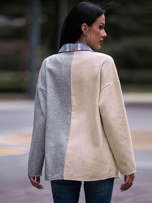 Effortless Comfort Plaid Color Block Shacket - MXSTUDIO.COM