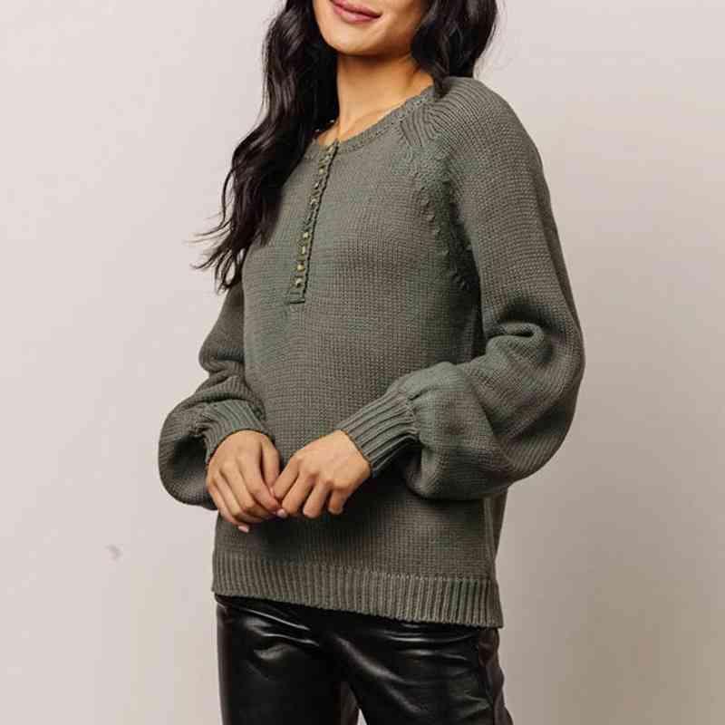 Effortless Warmth Knit Army Green Sweater-MXSTUDIO.COM