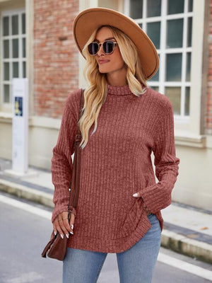 Effortlessly Cool Slit Knit Turtleneck Sweater-MXSTUDIO.COM