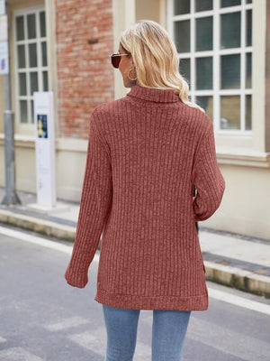 Effortlessly Cool Slit Knit Turtleneck Sweater-MXSTUDIO.COM