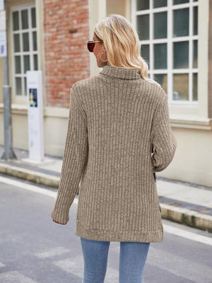 Effortlessly Cool Slit Knit Turtleneck Sweater-MXSTUDIO.COM