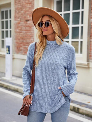 Effortlessly Cool Slit Knit Turtleneck Sweater-MXSTUDIO.COM