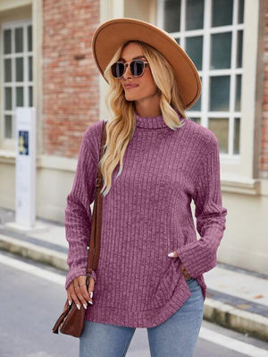Effortlessly Cool Slit Knit Turtleneck Sweater-MXSTUDIO.COM