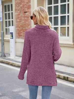 Effortlessly Cool Slit Knit Turtleneck Sweater-MXSTUDIO.COM