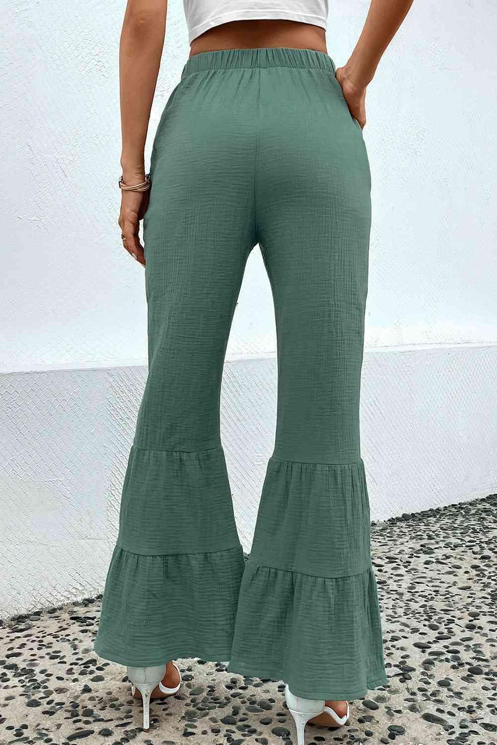 Elastic Waist Long Ruffle Flare Pants - MXSTUDIO.COM