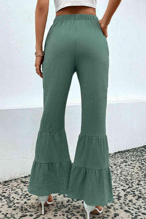 Elastic Waist Long Ruffle Flare Pants - MXSTUDIO.COM