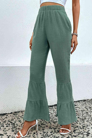 Elastic Waist Long Ruffle Flare Pants - MXSTUDIO.COM