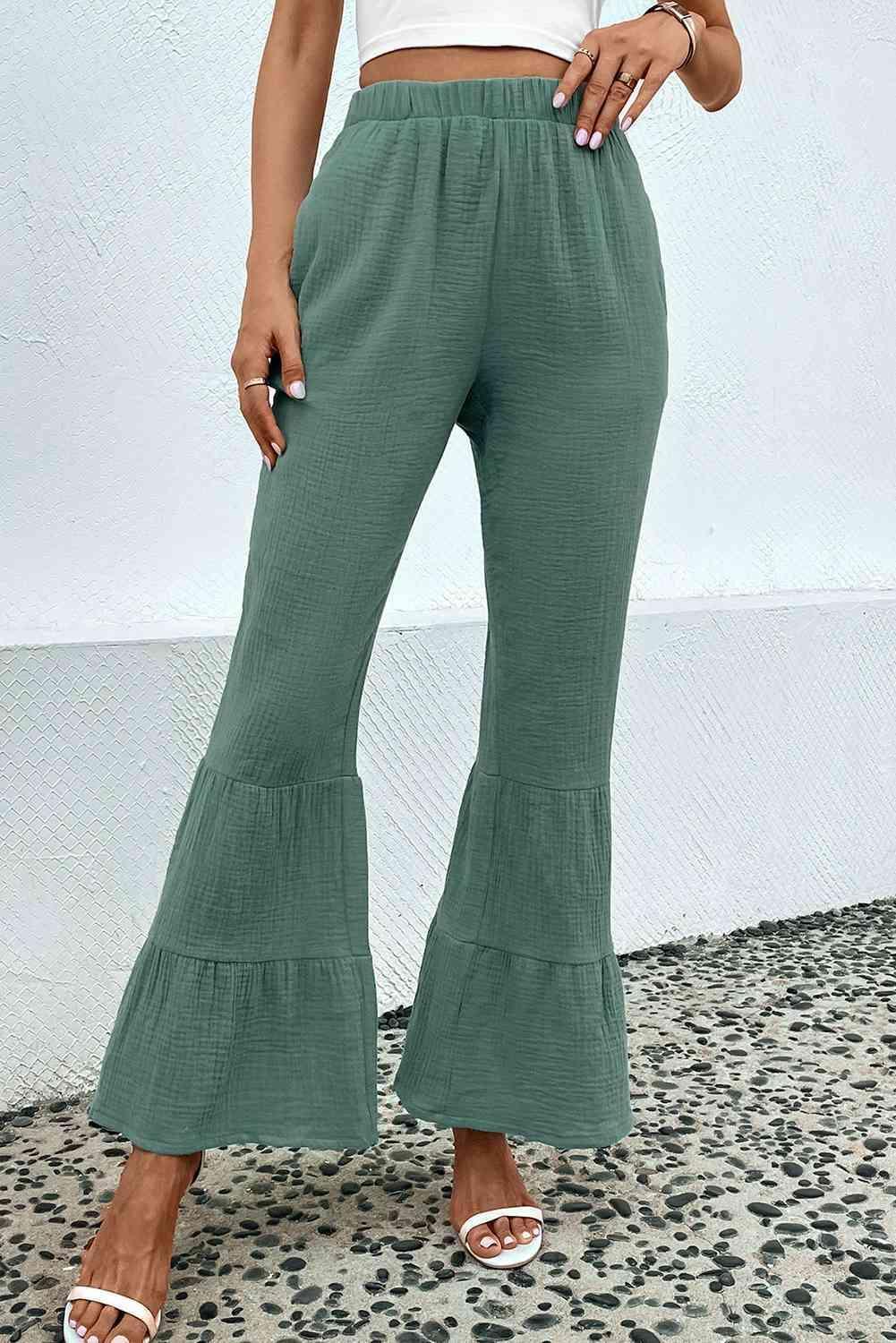 Elastic Waist Long Ruffle Flare Pants - MXSTUDIO.COM