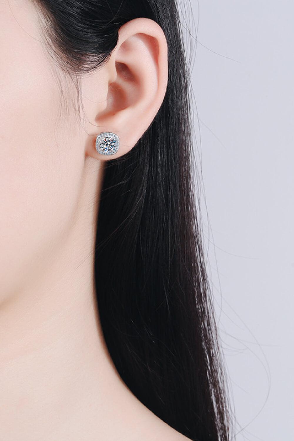 Encrusted Cushion Cut 1 Carat Moissanite Stud Earrings - MXSTUDIO.COM