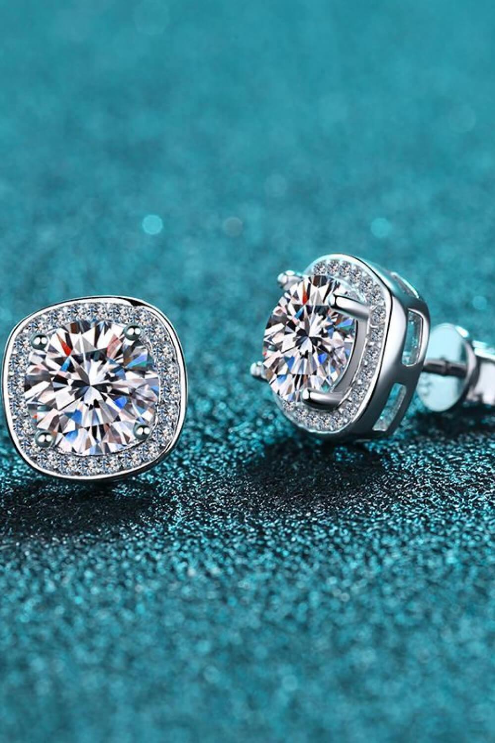 Encrusted Cushion Cut 1 Carat Moissanite Stud Earrings - MXSTUDIO.COM
