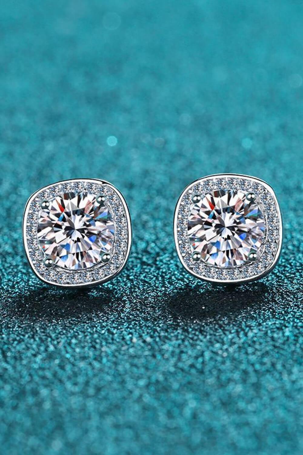 Encrusted Cushion Cut 1 Carat Moissanite Stud Earrings - MXSTUDIO.COM