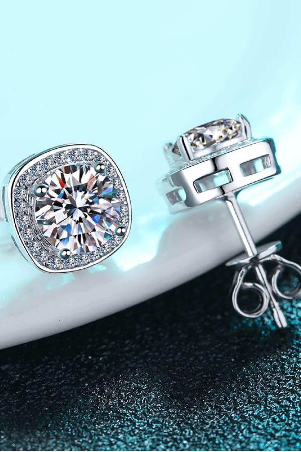 Encrusted Cushion Cut 1 Carat Moissanite Stud Earrings - MXSTUDIO.COM