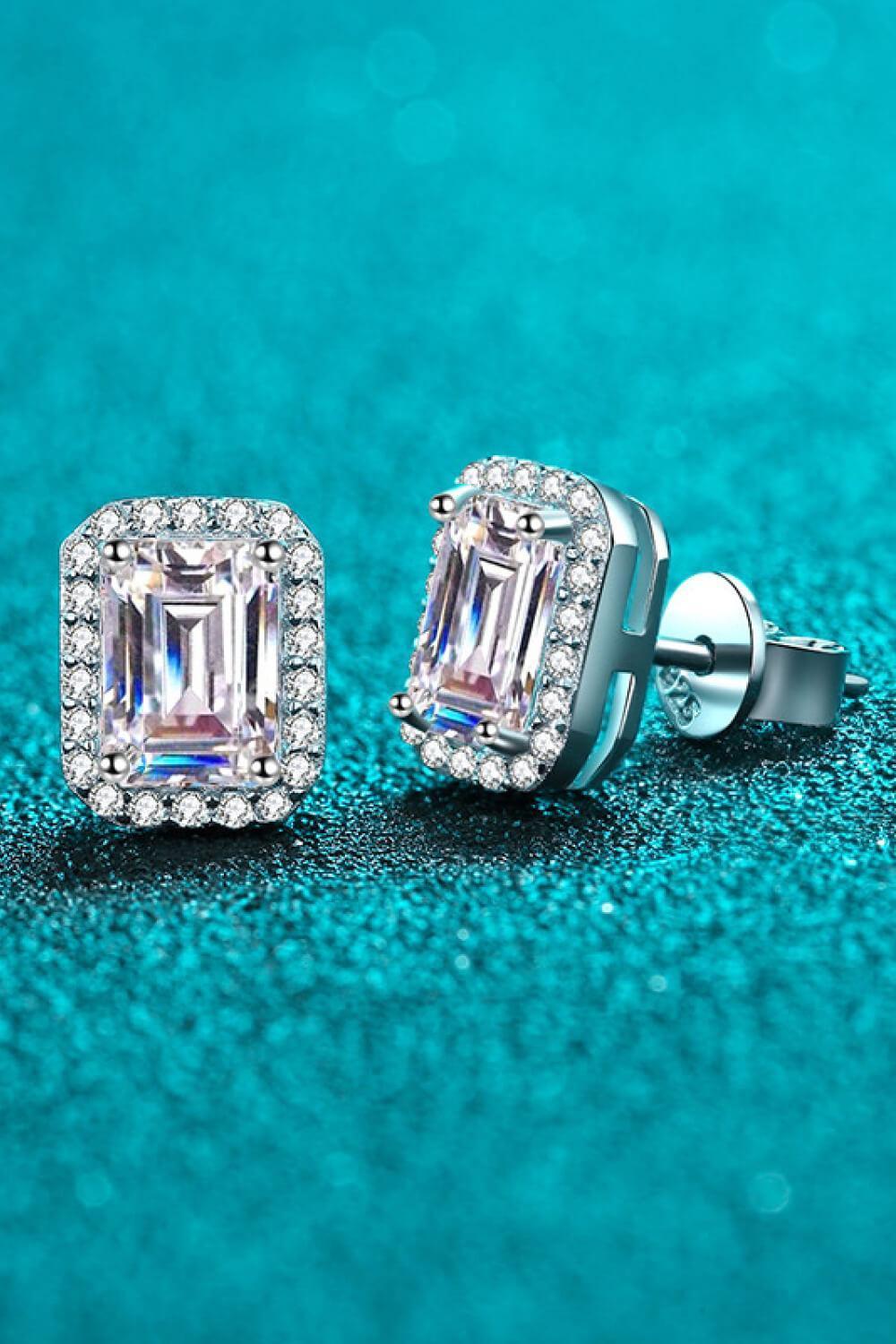 Encrusted Emerald Cut 2 Carat Moissanite Stud Earrings - MXSTUDIO.COM