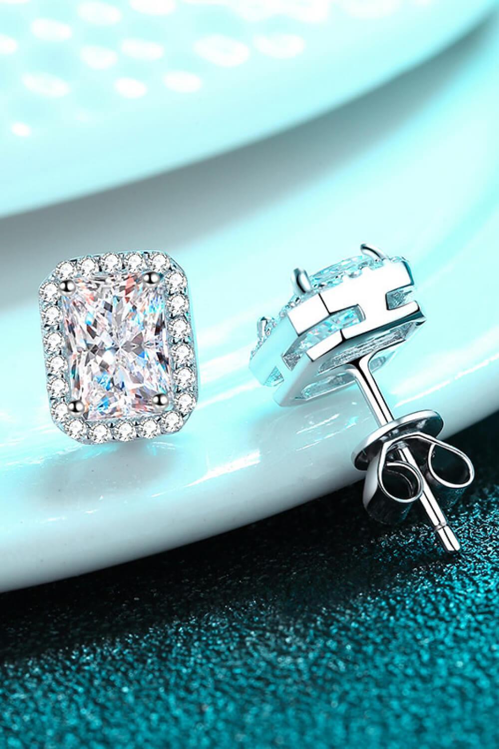 Encrusted Emerald Cut 2 Carat Moissanite Stud Earrings - MXSTUDIO.COM