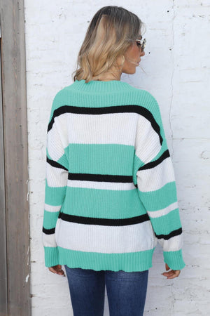 Endearing Warmth Ribbed Women Color Block Sweater - MXSTUDIO.COM