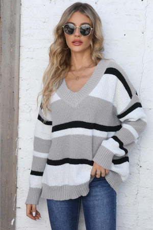 Endearing Warmth Ribbed Women Color Block Sweater - MXSTUDIO.COM