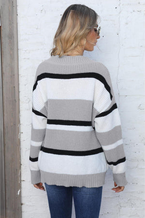 Endearing Warmth Ribbed Women Color Block Sweater - MXSTUDIO.COM
