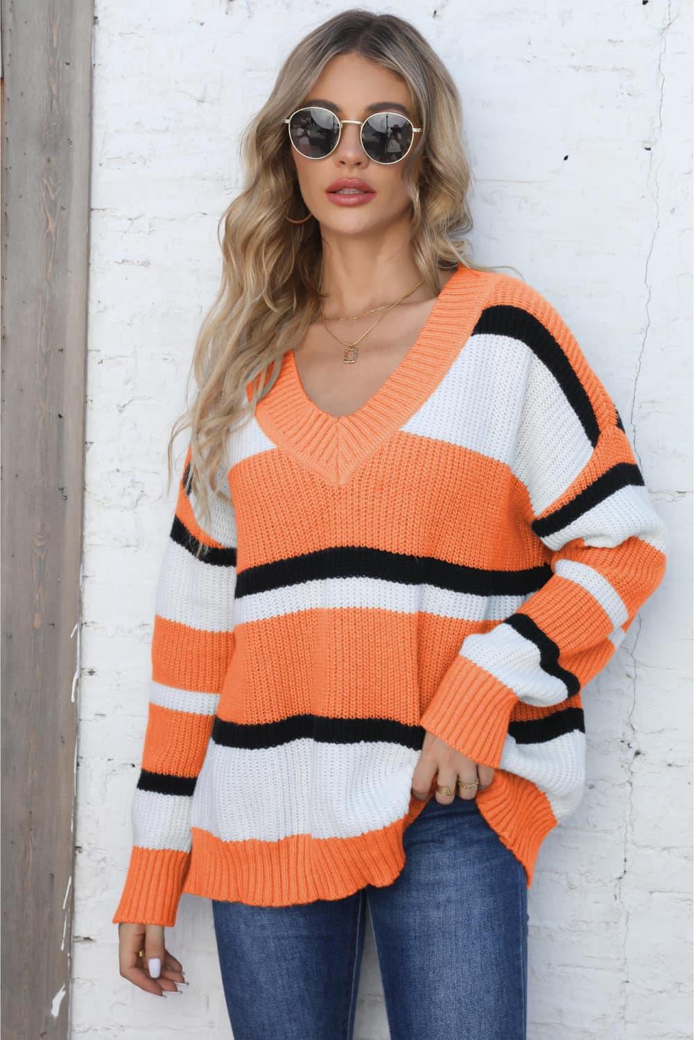 Endearing Warmth Ribbed Women Color Block Sweater - MXSTUDIO.COM