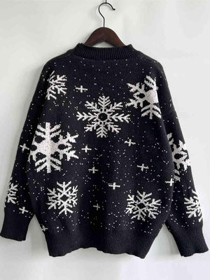 Endless Joy Dropped Shoulder Snowflake Sweater-MXSTUDIO.COM