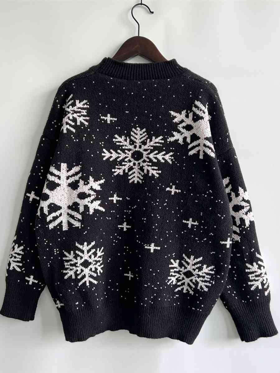 Endless Joy Dropped Shoulder Snowflake Sweater-MXSTUDIO.COM