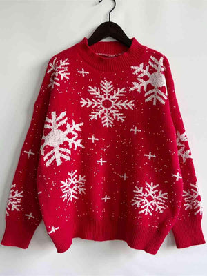 Endless Joy Dropped Shoulder Snowflake Sweater-MXSTUDIO.COM