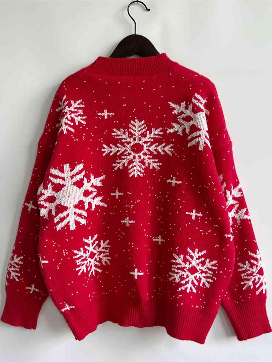 Endless Joy Dropped Shoulder Snowflake Sweater-MXSTUDIO.COM