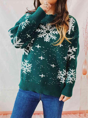 Endless Joy Dropped Shoulder Snowflake Sweater-MXSTUDIO.COM