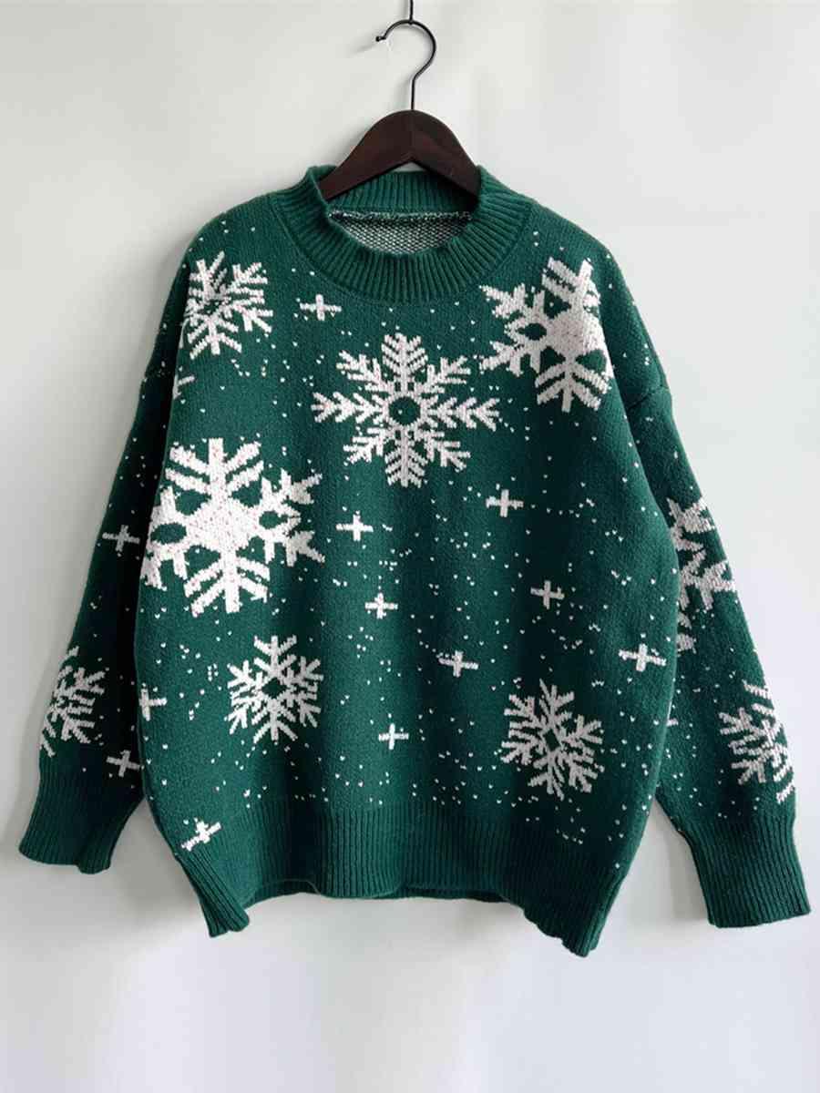 Endless Joy Dropped Shoulder Snowflake Sweater-MXSTUDIO.COM