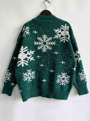 Endless Joy Dropped Shoulder Snowflake Sweater-MXSTUDIO.COM