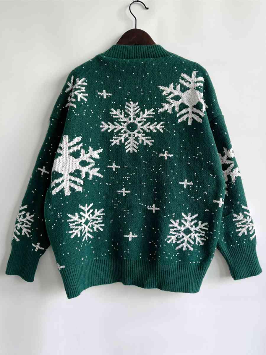 Endless Joy Dropped Shoulder Snowflake Sweater-MXSTUDIO.COM