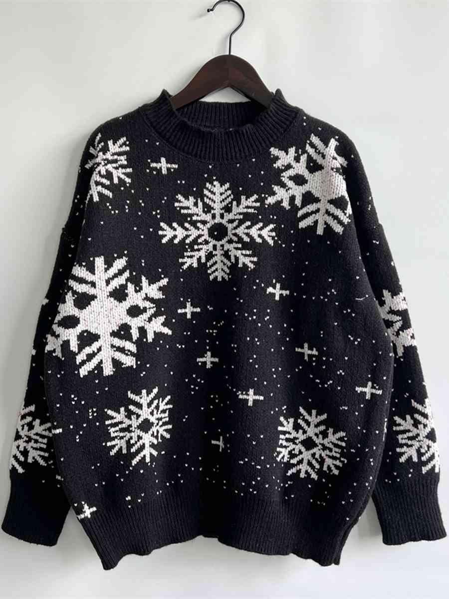 Endless Joy Dropped Shoulder Snowflake Sweater-MXSTUDIO.COM