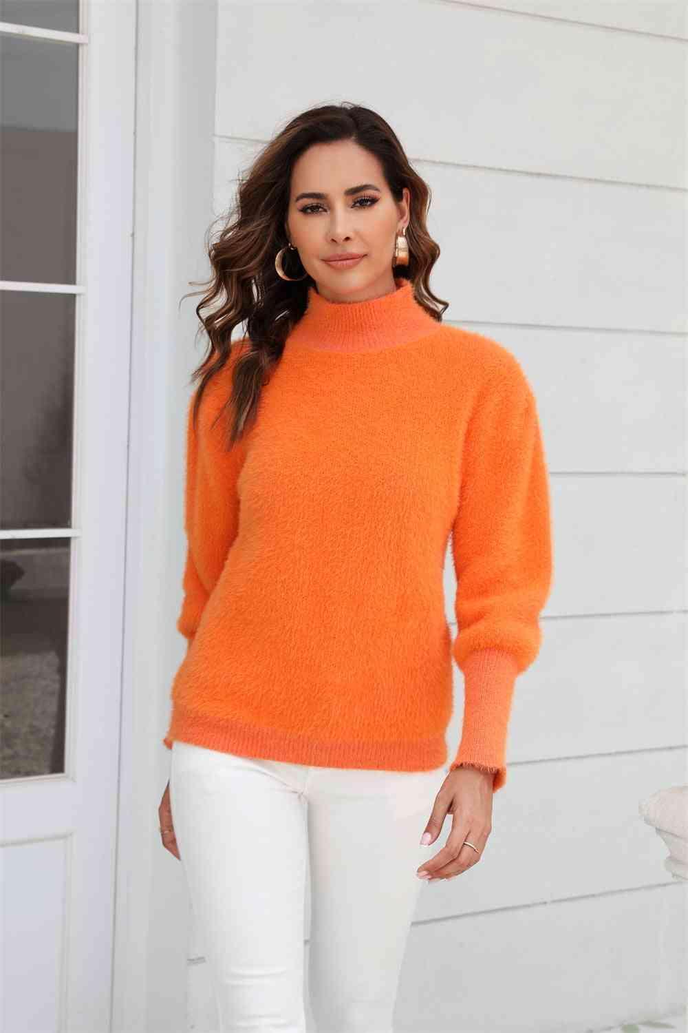 Enthusiastic Winter Turtle Neck Fuzzy Sweater - MXSTUDIO.COM