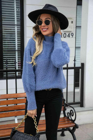 Enthusiastic Winter Turtle Neck Fuzzy Sweater - MXSTUDIO.COM